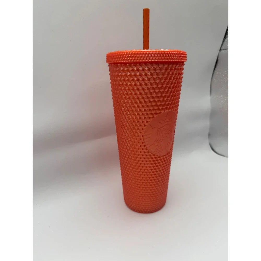 Starbucks‎ Iridescent Studded Tumbler 24oz Orange Venti Cold Cup Grid Bling